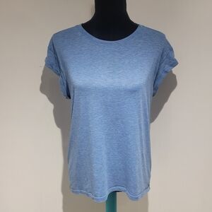 Lululemon Womens Box it Out Short Sleeve Back Slit T-Shirt Heathered Amalfi Blue